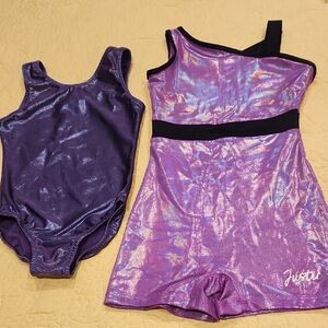 Leotard Gymnastics 2 Bundle Lot Justice 5/6 Girls Purple Sz 6 Biketard
